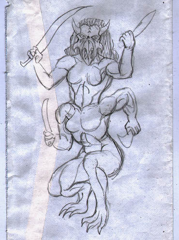 Pencil rough of the weird Gror�gomi form Amazulu story 