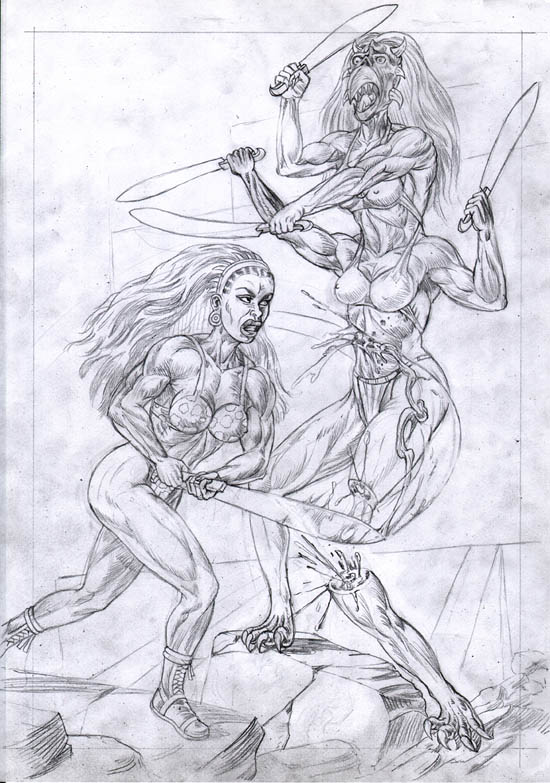 Pencils of Xarba, combating a sword-wielding Gror’gomi